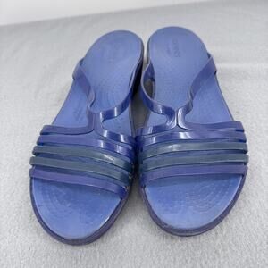 Crocs Ciabatta Wedge Jelly Sandals Womens 9 Blue Translucent Strappy Slip On